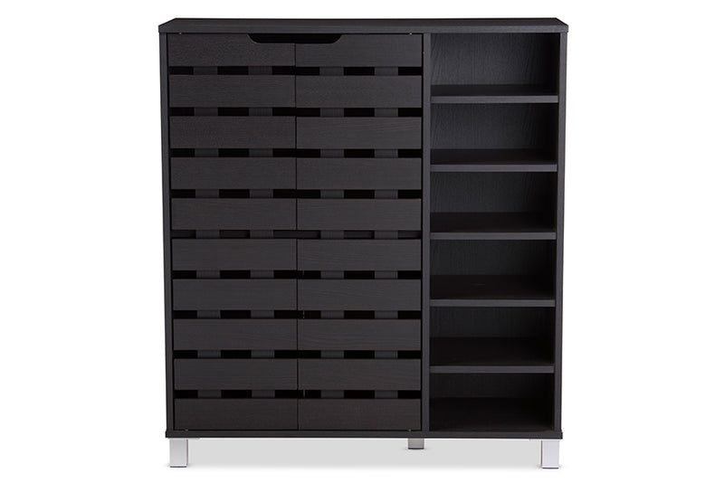 Shirley Shoe Storage Cabinet Modern and Contemporary Dark Grey Finished 2-Door Wood with Open Shelves