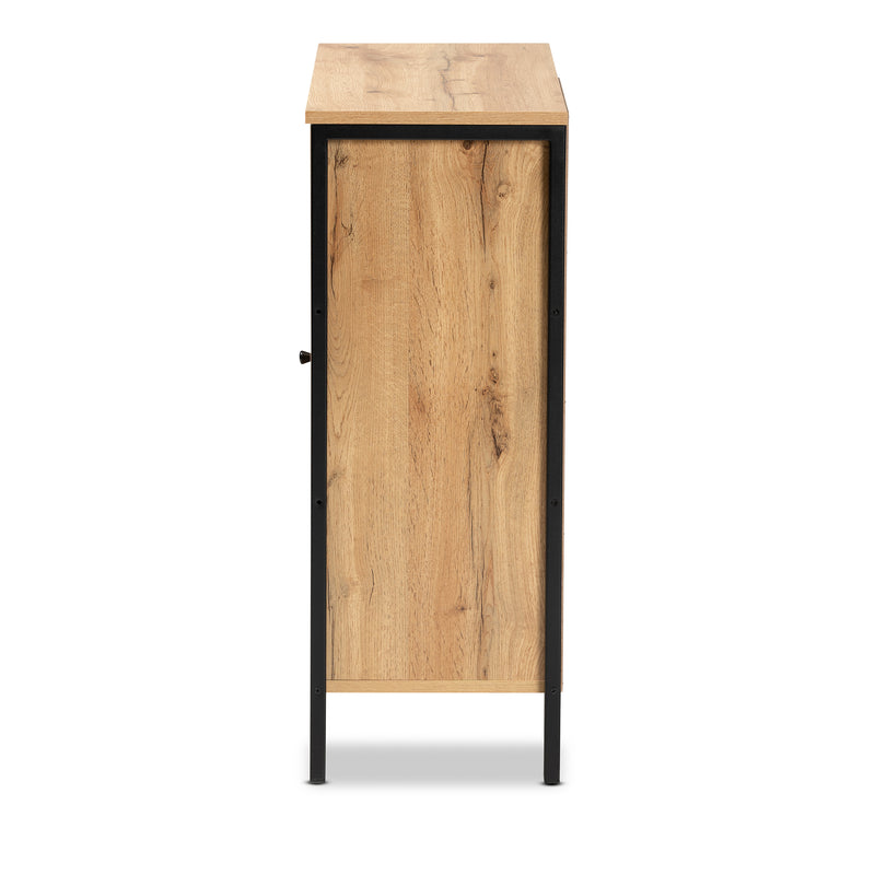 Vander Shoe Storage Cabinet Modern Contemporary Design Oak Brown Wood Black Metal 1 Door Organized Footwear Storage