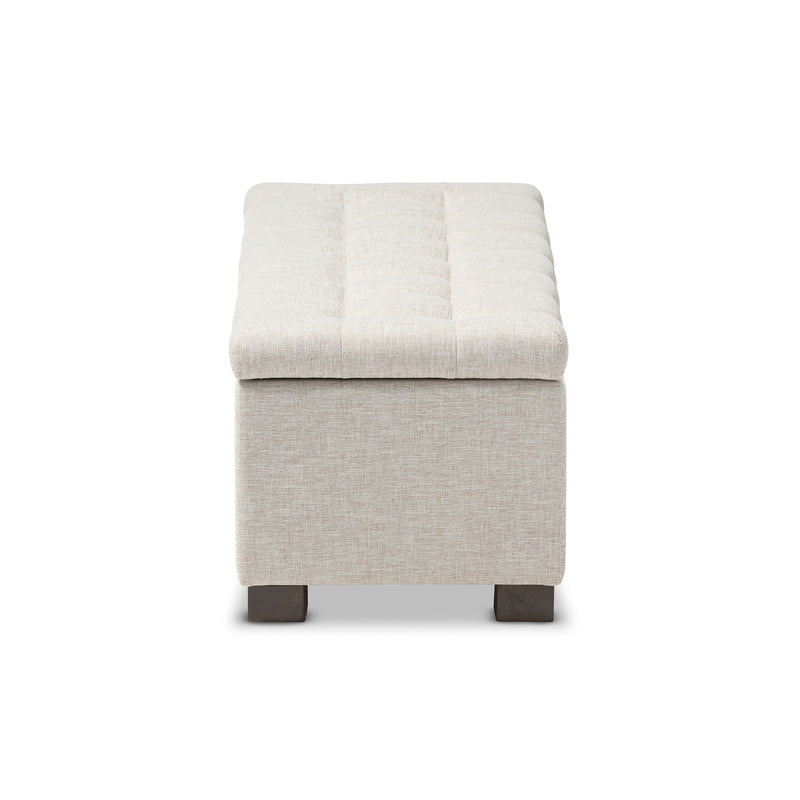 Roanoke Ottoman Modern and Contemporary Beige Fabric Upholstered Grid-Tufting Storage Bench