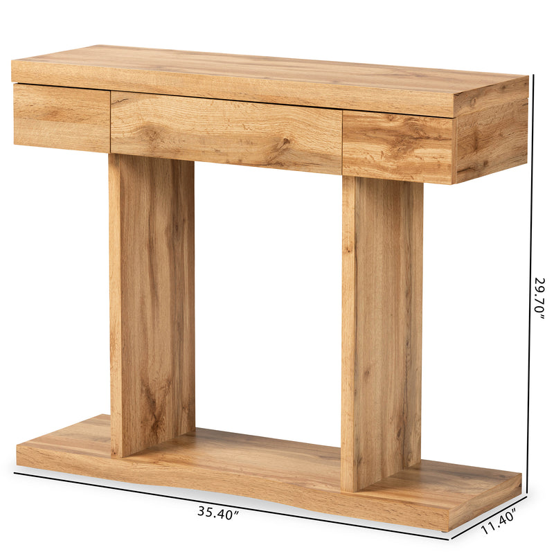 Otis Console Table Modern Oak Brown Finished Wood with 3 Drawers for Stylish Storage and Display