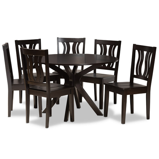 Mare Dining Set Modern and Contemporary Transitional Dark Brown Finished Wood 7-Piece