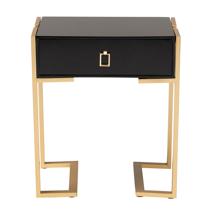 Luna End Table - Contemporary Glam Design with Black Wood and Gold Metal Accents