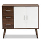 Leena Mid-Century Modern Sideboard Buffet - Two-Tone White and Walnut Wood with 3 Drawers for Stylish Storage and Organization