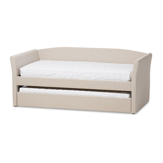 Camino Daybed - Modern and Contemporary Beige Fabric Upholstered with Guest Trundle Bed