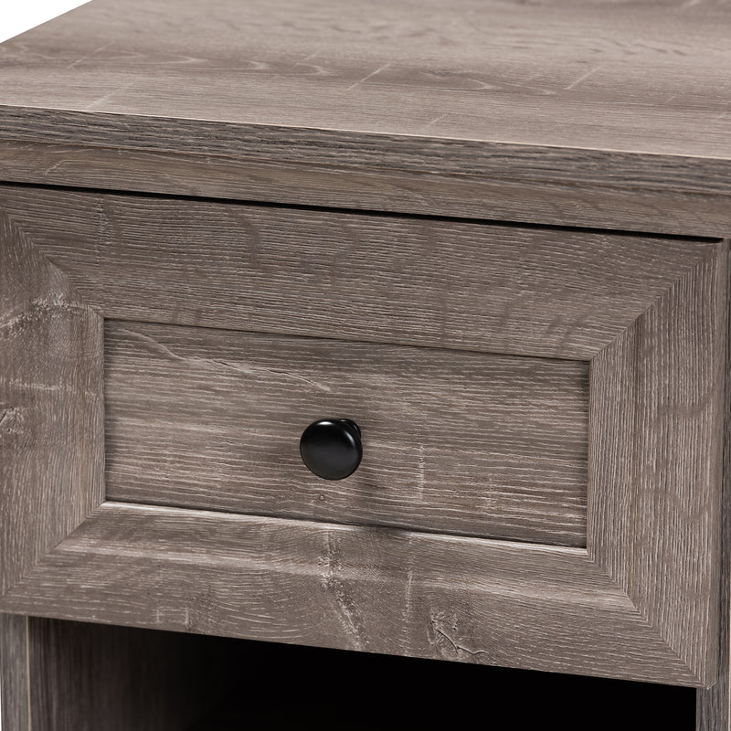 Dara Nightstand Traditional Grey Brown Oak Finished Wood with 1 Drawer for Bedroom Storage