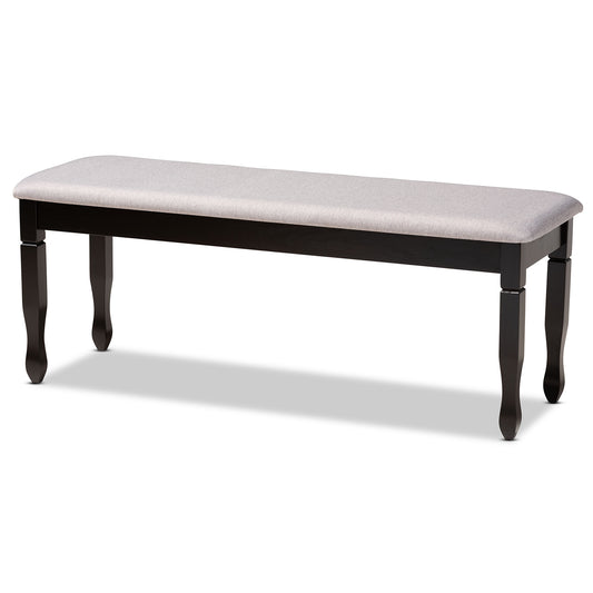 Corey Dining Bench Modern and Contemporary Grey Fabric Upholstered Dark Brown Finished Wood