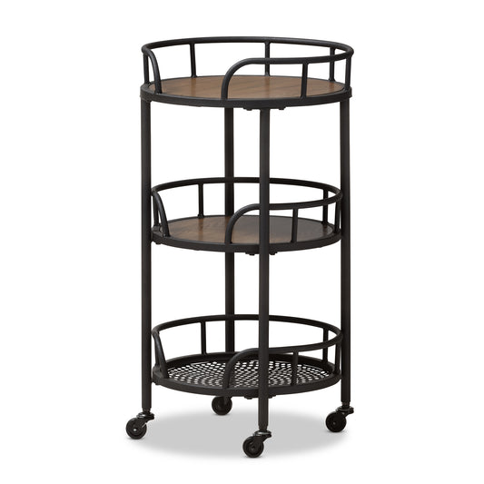 Bristol Mobile Serving Cart Rustic Industrial Metal and Wood Kitchen Trolley with Wheels for Dining