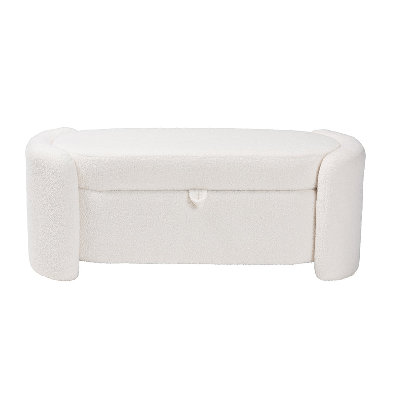 Oakes Modern Storage Bench in Ivory Boucle Upholstery with Stylish Design and Functional Storage