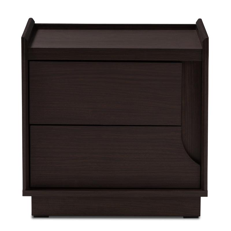 Larsine Modern Nightstand with 2 Drawers in Brown Finish for Bedroom Storage