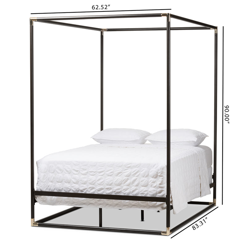 Eva Queen Bed Vintage Industrial Black Finished Metal Canopy Design for Stylish Bedrooms