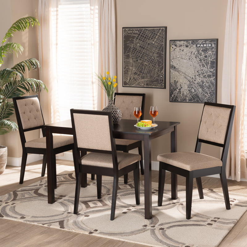 Suvi Dining Set Modern Contemporary Grey Fabric Upholstered Walnut Brown Finished Wood 5-Piece