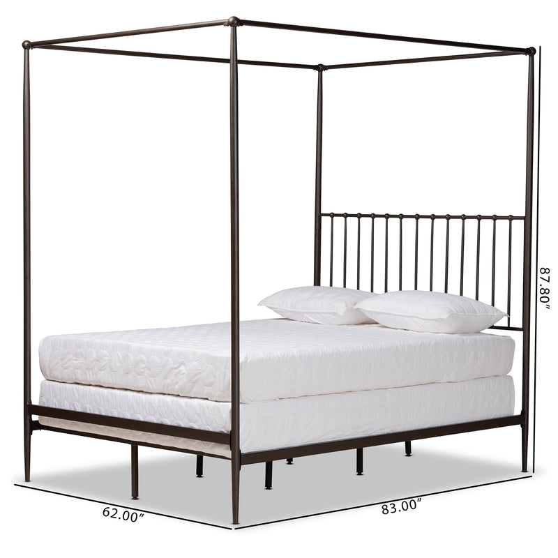 Elsa Queen Bed Modern Industrial Black Metal Canopy Frame for a Stylish Bedroom Look