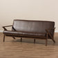 Bianca Sofa Mid-Century Modern Walnut Wood Dark Brown Distressed Faux Leather 3-Seater