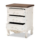 Levron End Table Classic Walnut Brown and Antique White Wood with 3 Drawers for Living Room or Bedroom Storage