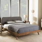 Penelope Platform Bed - Mid-Century Modern Solid Walnut Wood with Grey Fabric Upholstery