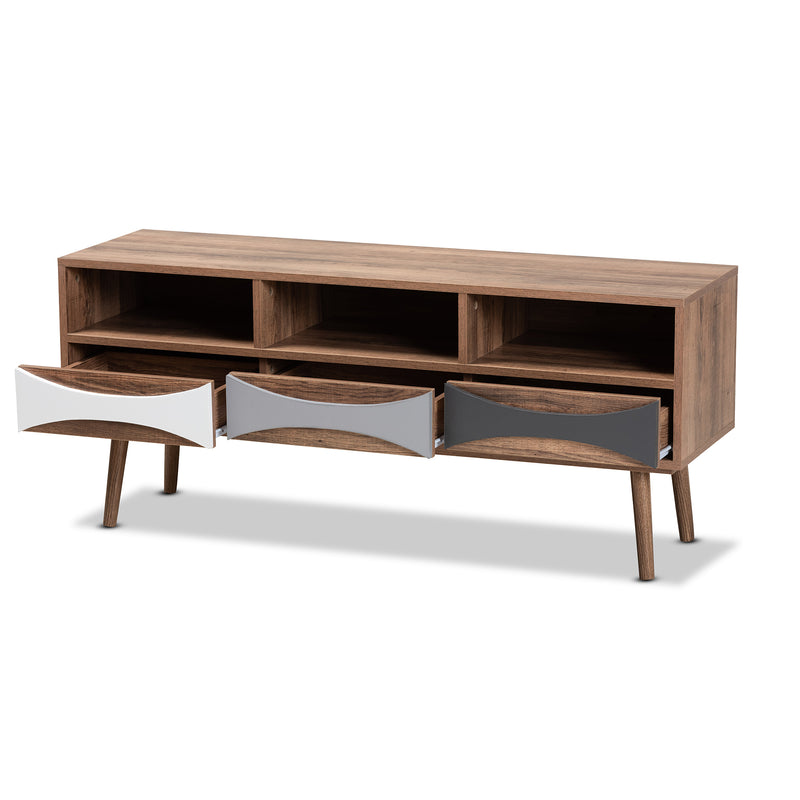 Leane TV Stand Modern Contemporary Design Natural Brown Finish Multi-Colored Wood 3 Drawers for Storage