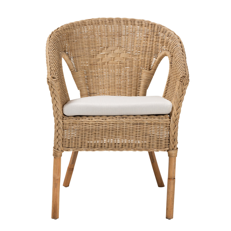 Abbey Dining Chair Modern Bohemian Style in Natural Brown Antique Rattan for a Chic Dining Experience