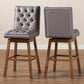 Gregory Bar Stool Set Modern Transitional Grey Fabric Upholstered and Walnut Brown Finished Wood 2-Piece