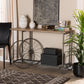 Terence Console Table Vintage Rustic Industrial Design with Natural Wood Finish and Black Metal Wheels