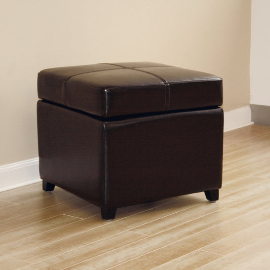 Dark Brown Leather Storage Cube Ottoman - Stylish and Functional for Living Room, Bedroom, or Entryway