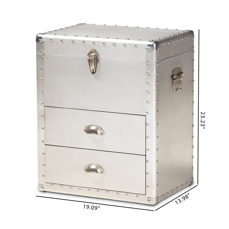 Serge Accent Storage Cabinet French Industrial Silver Metal 2-Drawer Design for Stylish Organization and Home Decor