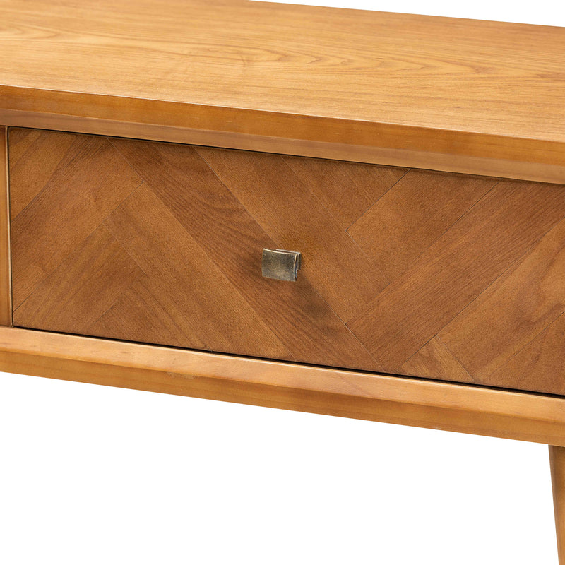 Mae Mid-Century Modern Console Table Natural Brown Wood with 2 Drawers for Stylish Storage and Display