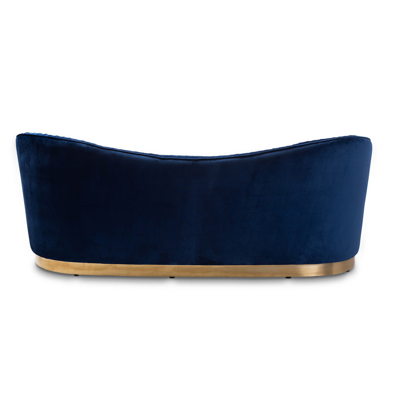 Nevena Glam Royal Blue Velvet Sofa - Luxurious Upholstered Couch with Gold Accents for Elegant Living Room Decor