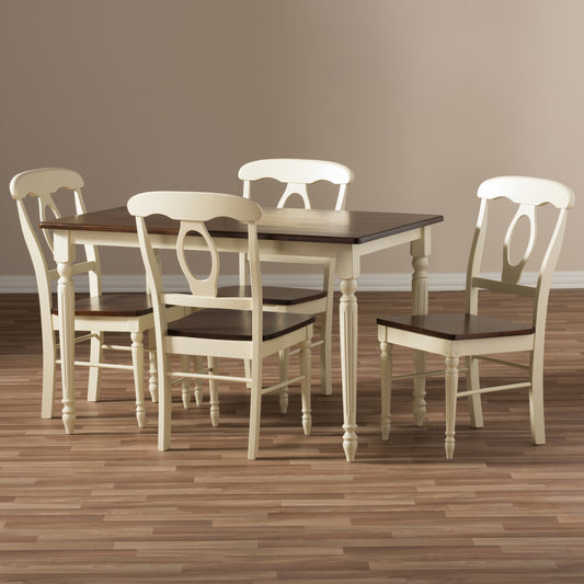 Napoleon 5-Piece Dining Set in French Country Cottage Buttermilk and Cherry Brown Finish