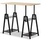 Mary Modern Industrial Height Adjustable Desk in Light Oak Wood and Black Metal Frame