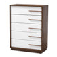 Mette Mid-Century Modern 5-Drawer Wood Chest in Two-Tone White and Walnut, Stylish Storage for Bedroom or Living Room