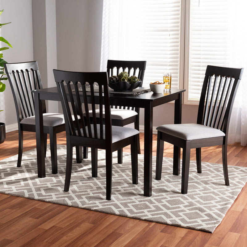 Minette Dining Set Modern Contemporary Gray Fabric Upholstered Espresso Brown Finished Wood 5-Piece