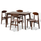 Daria Dining Set Mid-Century Modern 5-Piece Collection in Warm Grey Fabric and Dark Brown Wood Finish