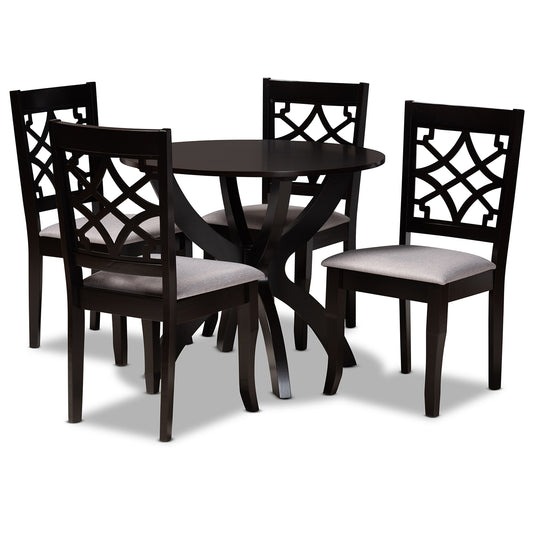 Sandra Dining Set Modern Contemporary Grey Fabric Upholstered Dark Brown Finished Wood 5-Piece