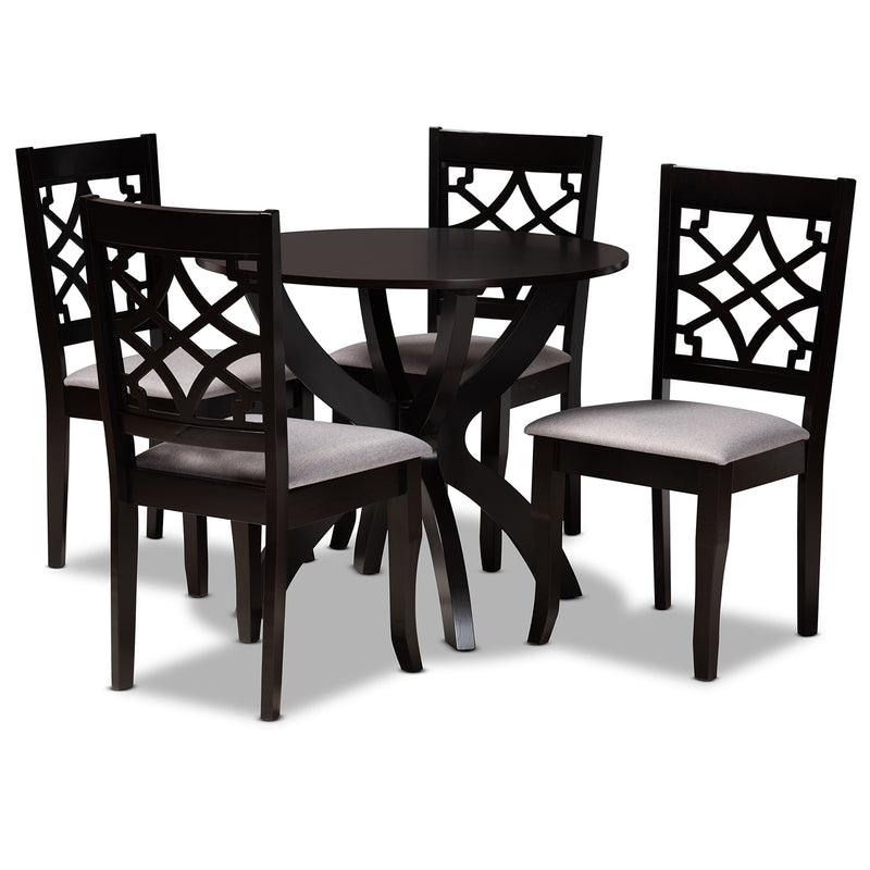 Sandra Dining Set Modern Contemporary Grey Fabric Upholstered Dark Brown Finished Wood 5-Piece