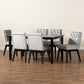 Makar Modern 7-Piece Dining Set with Light Grey Velvet Chairs and Dark Brown Finished Wood Table