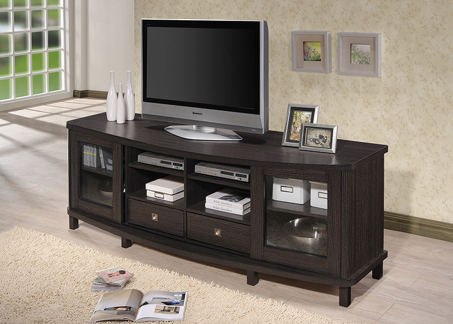 Walda TV Cabinet 70-Inch Greyish Dark Brown Wood with 2 Sliding Doors and 2 Drawers