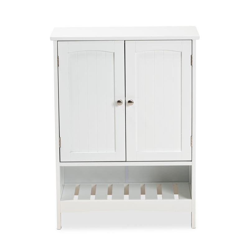 Jaela Bathroom Storage Cabinet Modern White Finished Wood 2-Door Organizer for Stylish Home Décor and Efficient Space Management