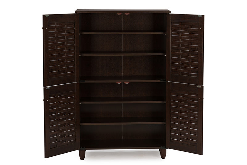 Winda Storage Cabinet Modern and Contemporary 4-Door Dark Brown Wooden Entryway Shoes