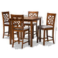 Nicolette Pub Set Modern and Contemporary Grey Fabric Upholstered Walnut Brown Finished Wood 5-Piece