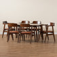 Cleo 7-Piece Dining Set: Mid-Century Modern with Light Brown Faux Leather and Dark Brown Wood Finish