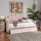 Timila Daybed - Modern and Contemporary Light Pink Velvet Fabric Upholstered with Trundle