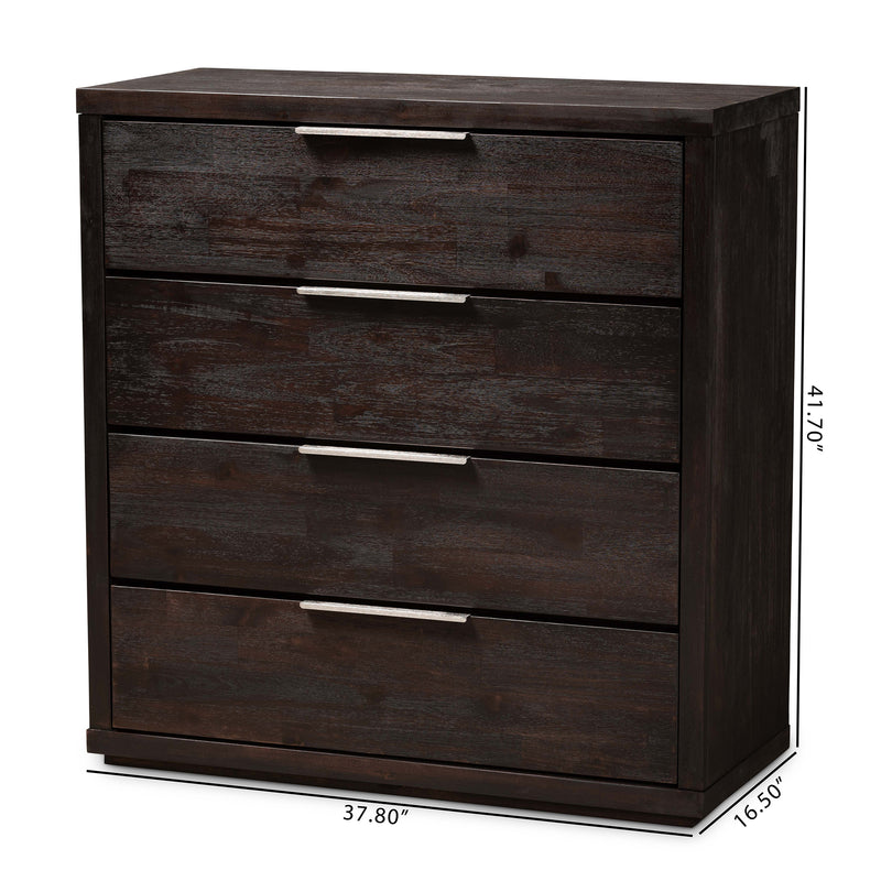 Titus Modern 4-Drawer Chest in Dark Brown Finished Wood for Stylish Bedroom Storage