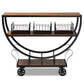 Frieda Console Cart Rustic Industrial Farmhouse Design with Walnut Brown Wood and Black Metal Accents