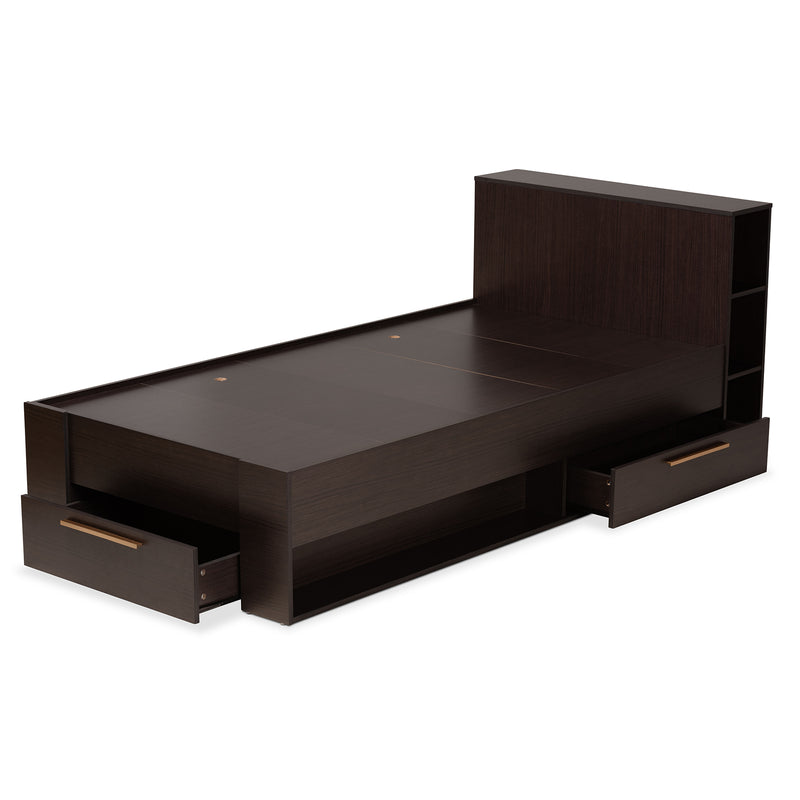 Carlson Twin Size Platform Storage Bed - Modern Espresso Brown Wood with 3 Drawers for Organized Living