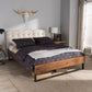 Mitchell Platform Bed - Rustic Industrial Walnut Wood with Beige Fabric and Dark Bronze Metal