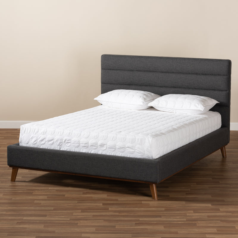 Erlend Platform Bed - Mid-Century Modern Dark Grey Fabric Upholstered