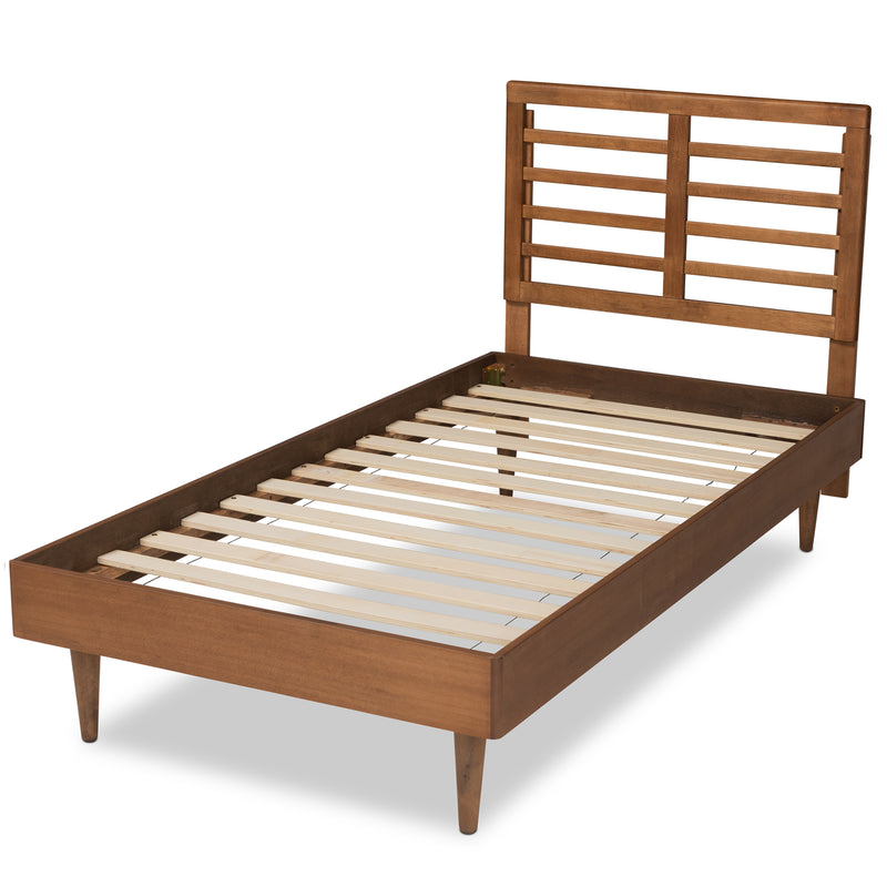 Delia Twin Size Platform Bed - Mid-Century Modern Walnut Brown Wood, Stylish and Durable Bedroom Furniture