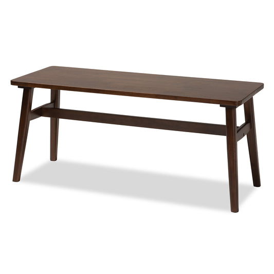 Boyer Dining Bench Mid-Century Modern Dark Brown Wood Seating for Dining Room or Entryway