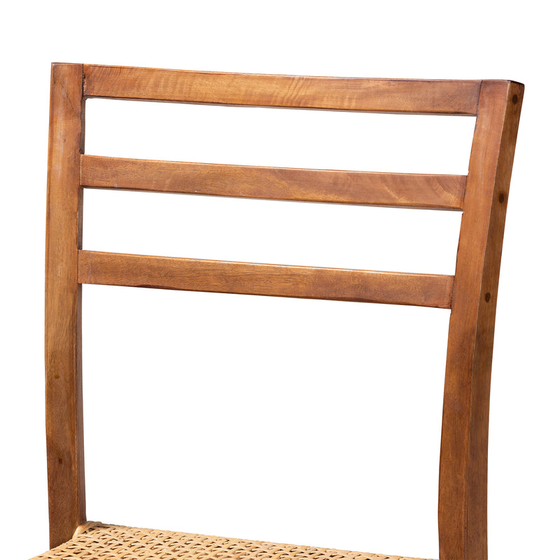 Arthur Counter Stool - Mid-Century Modern Walnut Brown Mahogany with Natural Rattan Seat