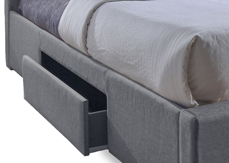 Sarter King-Size Bed Contemporary Grid-Tufted Grey Fabric Upholstered Storage Bed with 2 Drawers for Organized Living